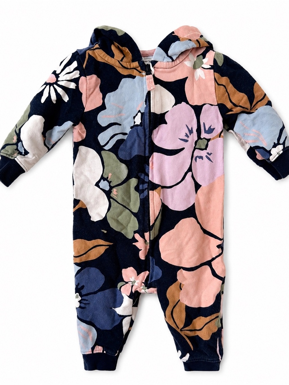 Carter’s Baby Girls Floral Hooded Zip One-Piece Romper Size 6M